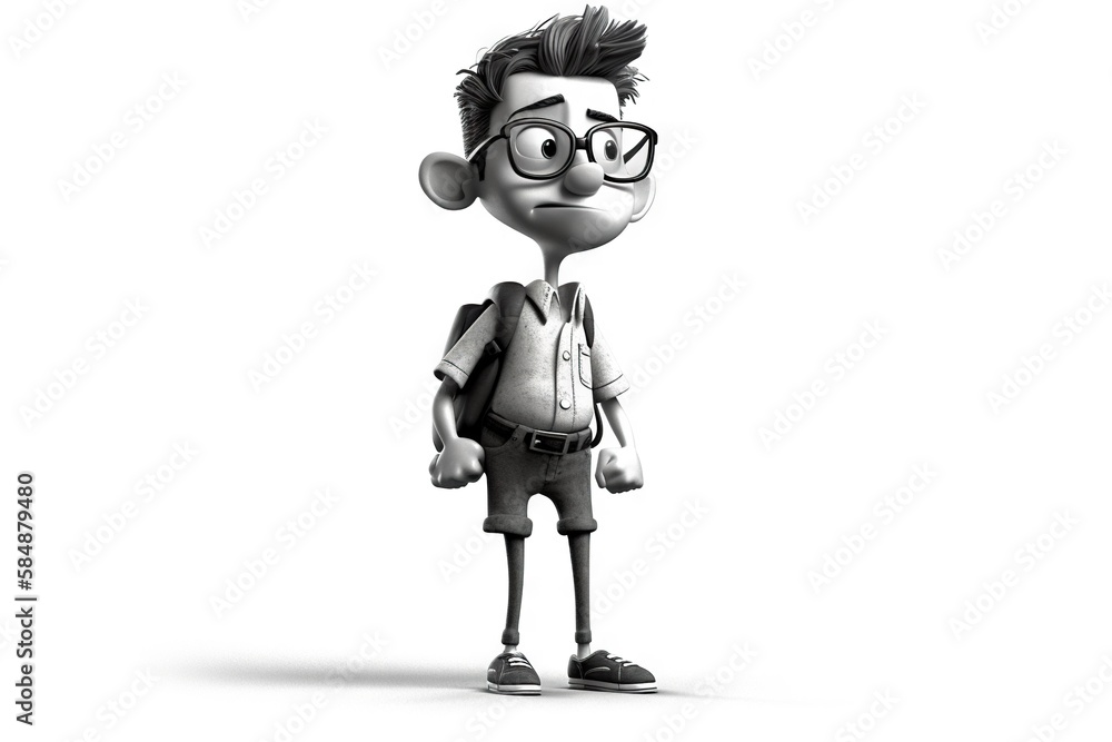 Aufkleber a cartoon character with glasses and a backpack on a white background hostel animation animation fil