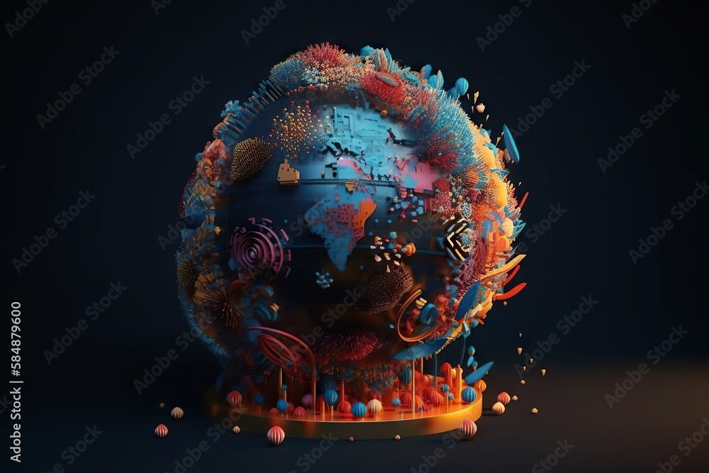 Poster a colorful globe with a black background and a black background with a blue and orange globe coral r