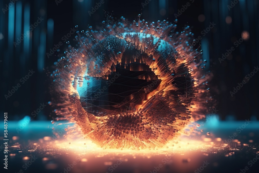 Aufkleber a computer generated image of a human heart surrounded by fire and water deep sea trench animation m