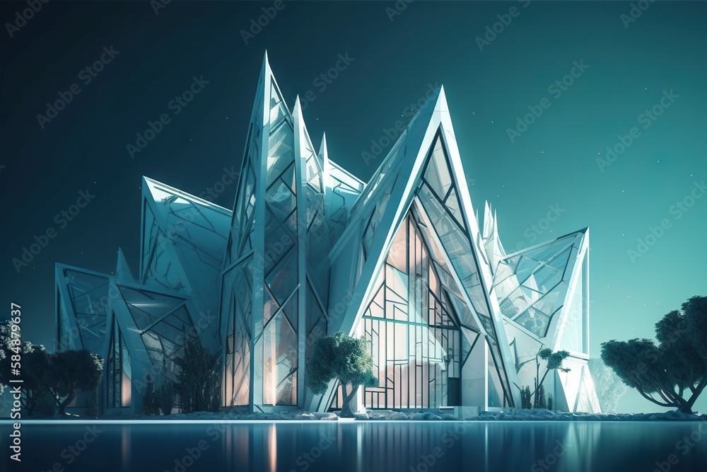 Aufkleber a futuristic building with a lot of windows and trees in front of it aquarium art deco architectural