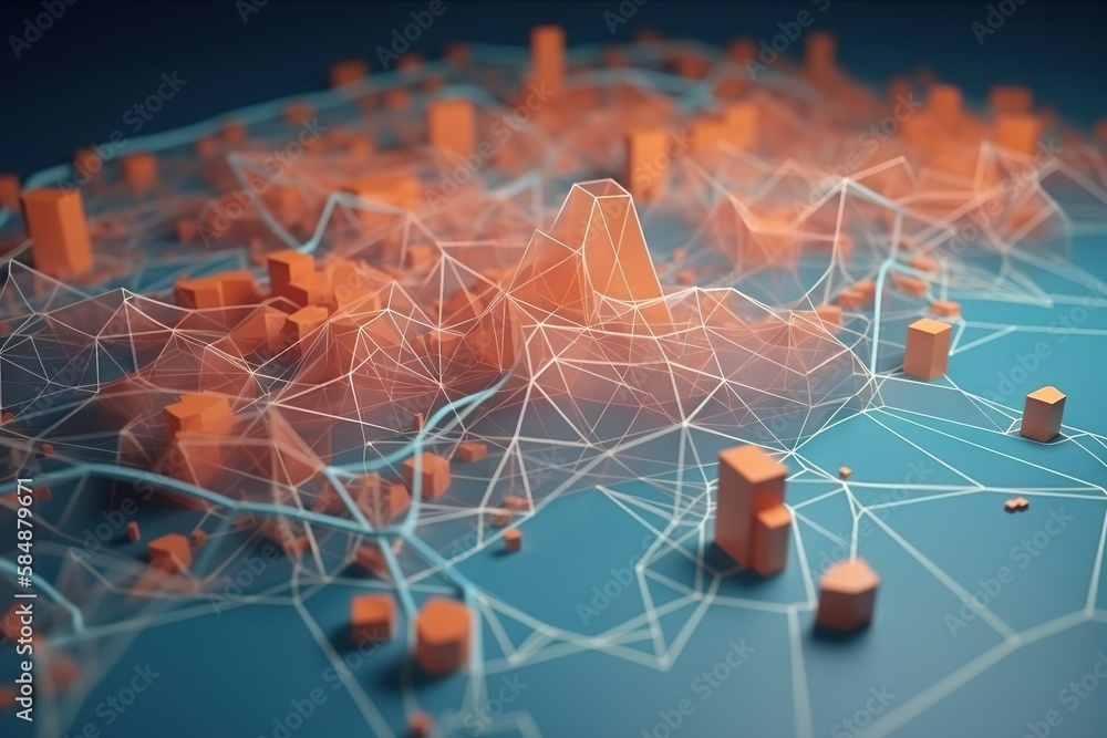 Poster a 3d image of a city with orange buildings and lines of orange modern urban skyline animation motion