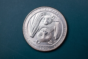 Quarter dollar US, 25 cent coin with the image of bats 2020, American Samoa National Park (American Samoa), USA