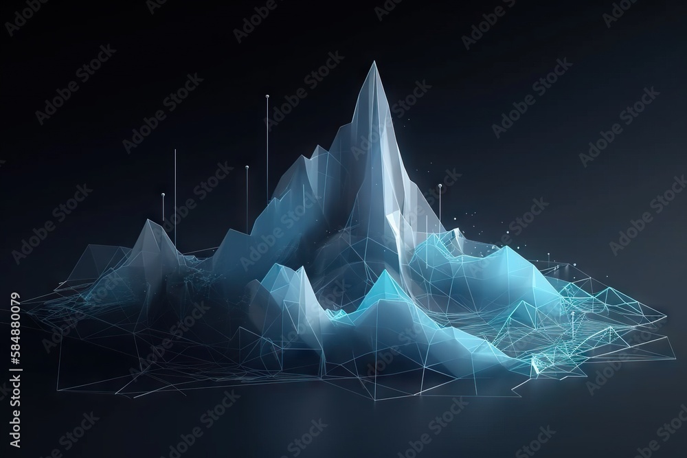 Poster a mountain with lines and dots on it and a dark background iceberg animation motion graphics generat