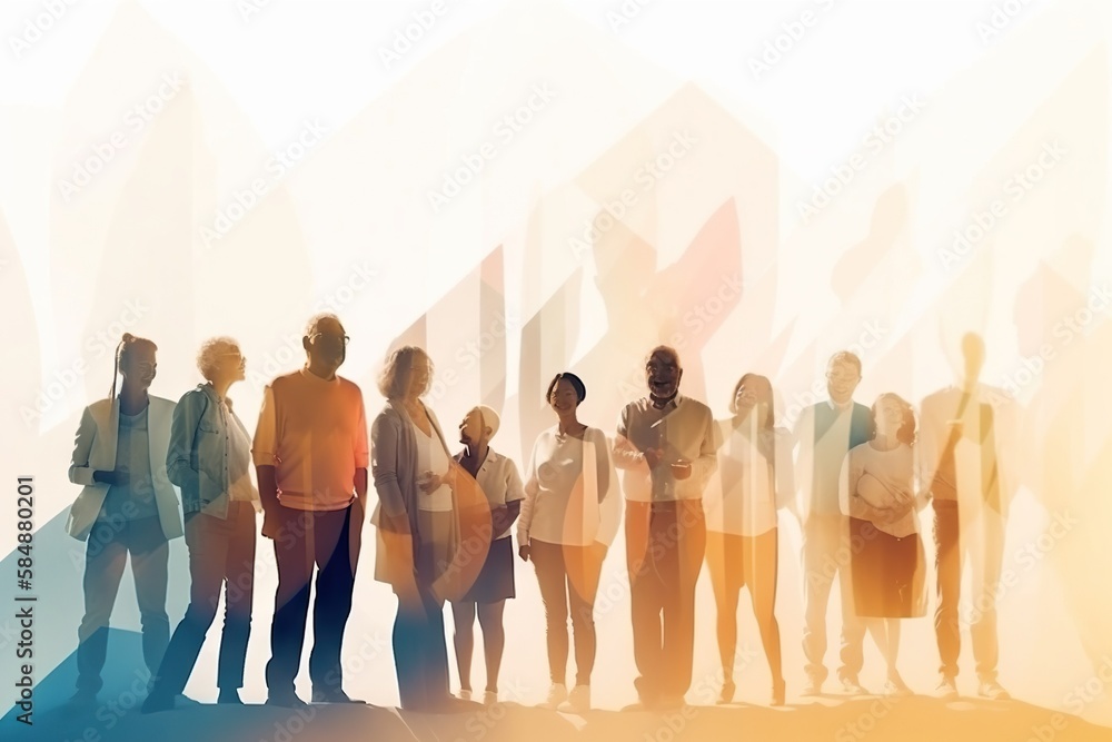 Poster A Group Of People Standing In A Line In Front Of A White Background Workshop Advertising Photography Diversity And Inclusion Generative AI 