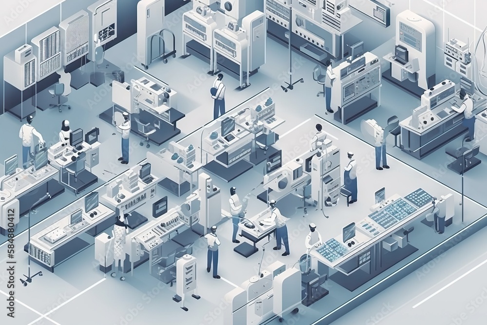 Aufkleber a group of people working in a factory with machines and equipment factory animation manufacturing p