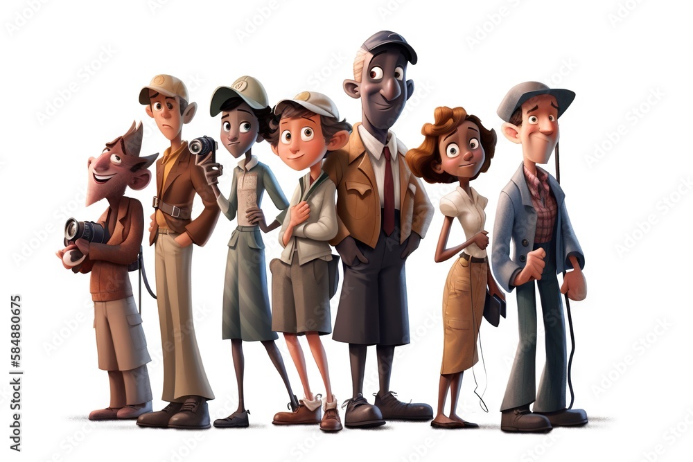 Poster a group of people standing next to each other in front of a white background zoo animation animation