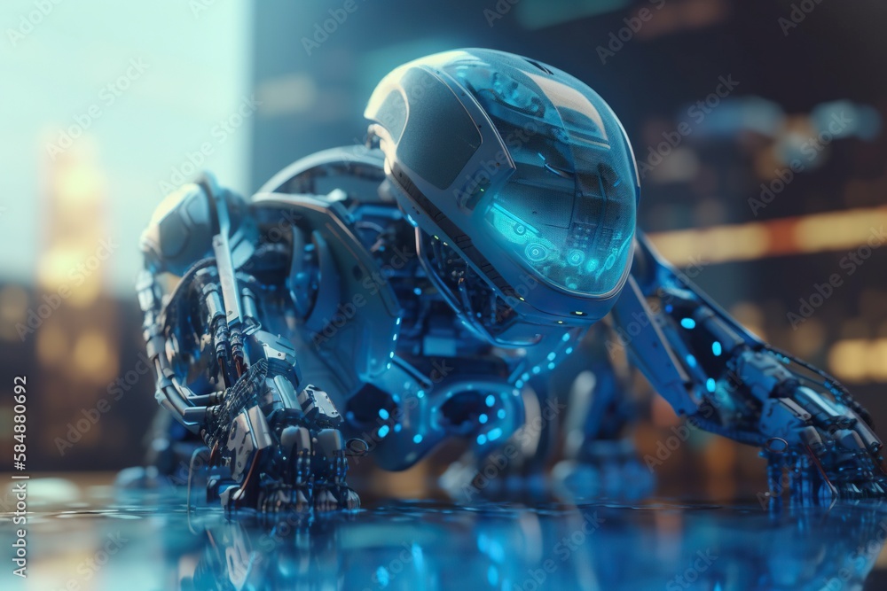 Poster a robot is walking on its hind legs in a futuristic city zoo animation robotics engineering