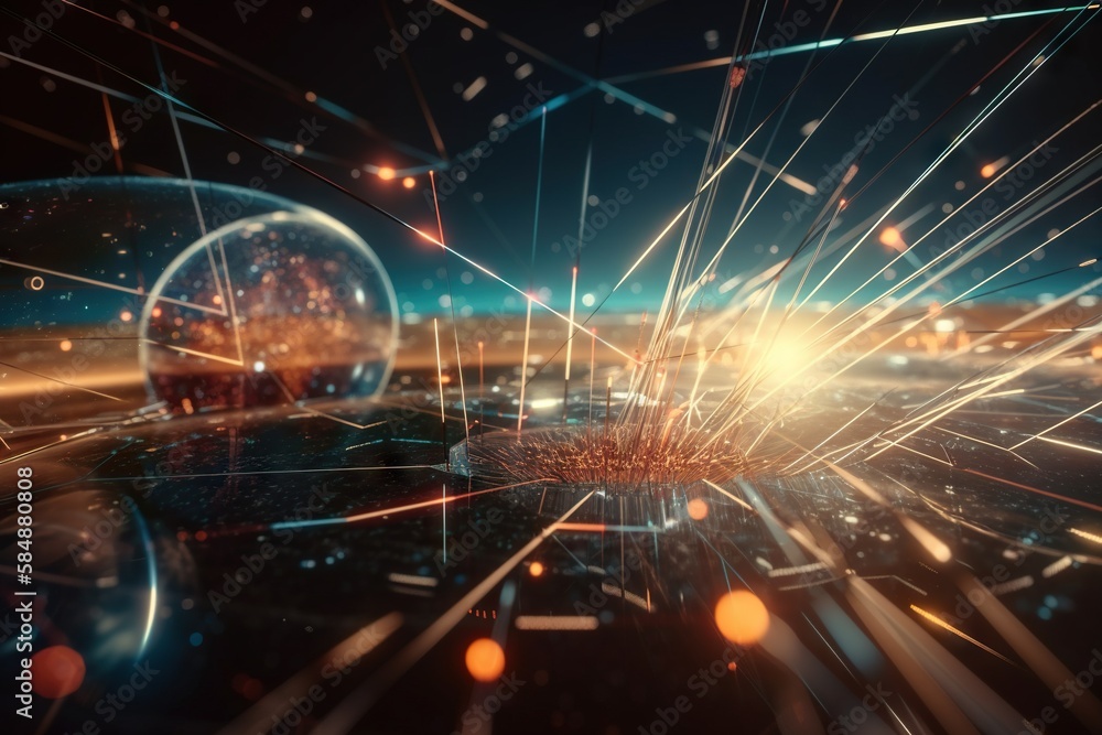 Poster a futuristic image of a sphere with a lightening effect in the middle deep sea trench animation supp