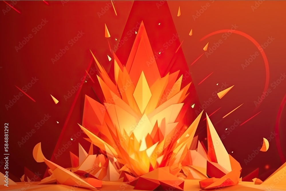 Poster a red and orange background with a fire and some rocks on it volcano animation motion graphics gener