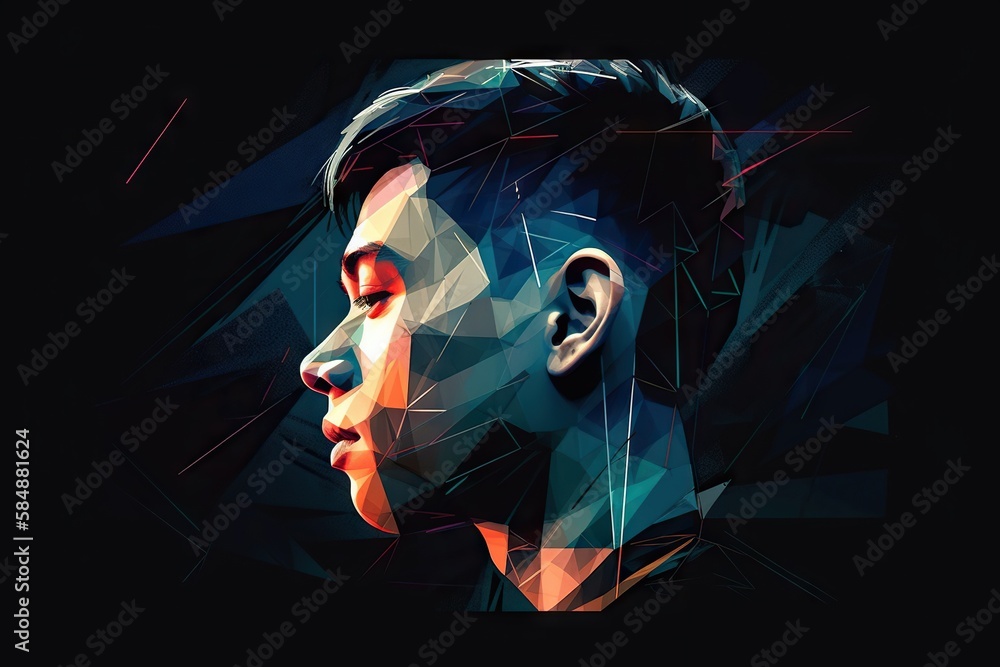 Poster a man's face is shown with a geometric pattern on it zoo graphic design graphic design generative ai