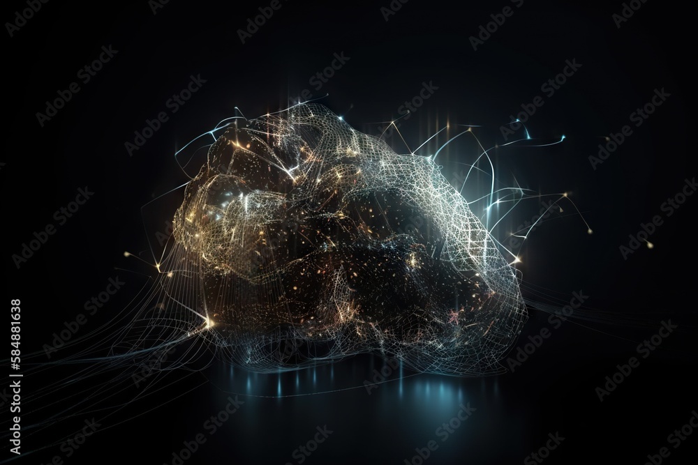 Poster a computer generated image of a brain with a lot of lines deep sea trench video art natural language
