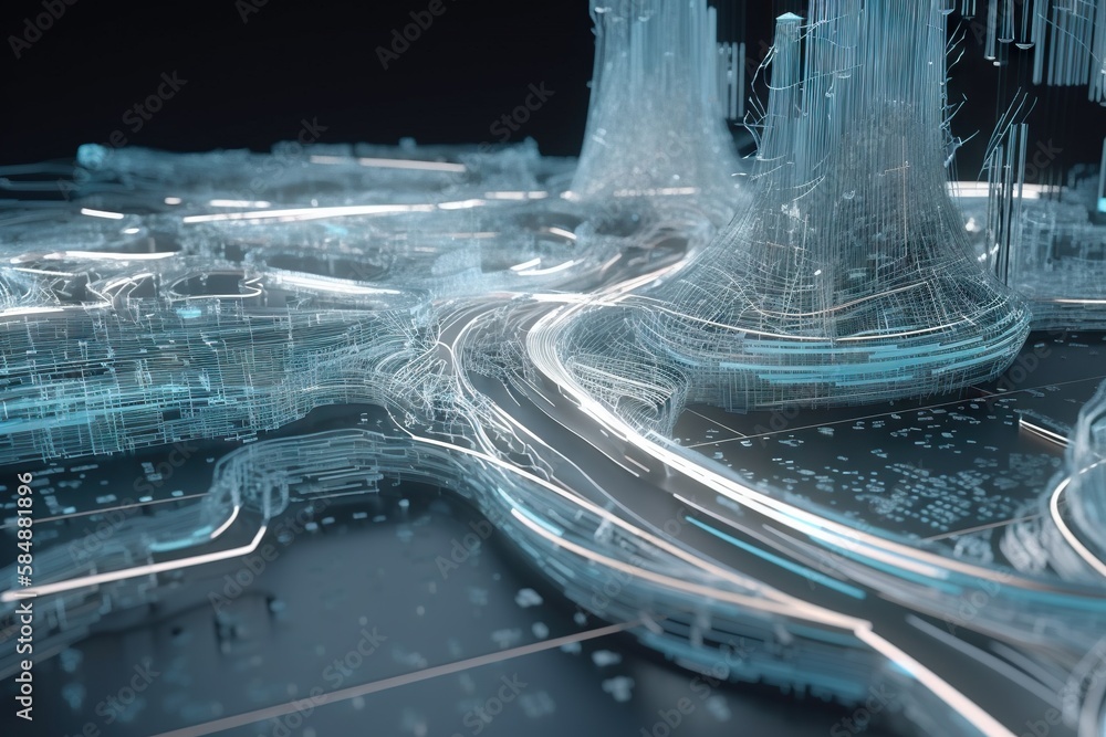 Poster a futuristic city with a lot of traffic and lines of lights gas station animation motion graphics ge