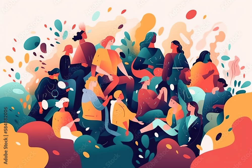 Aufkleber a group of people standing in a crowd of different colors and shapes zoo animation motion graphics