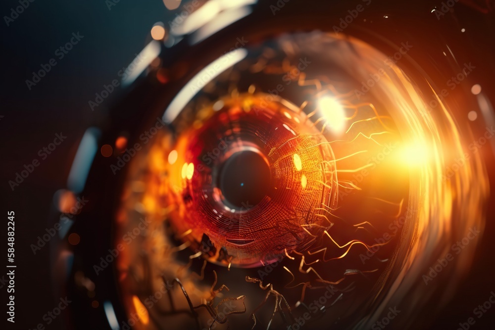 Poster A Close Up Of A Lens With A Bright Light Coming Out Of It Factory Animation Motion Graphics Generative AI 