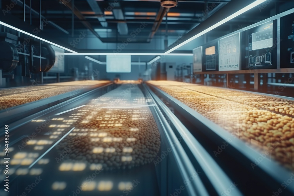 Poster a train track with a lot of tracks in it and a lot of lights factory animation motion graphics gener