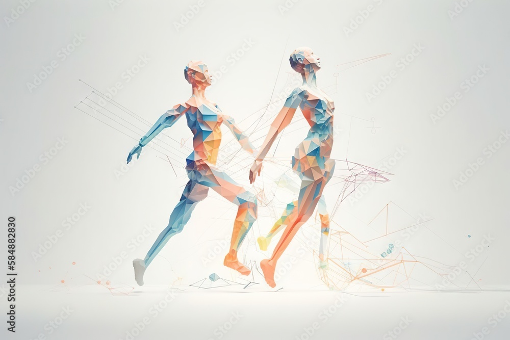 Aufkleber Two People Are Running In A Geometric Pattern Of Lines And Shapes Fitness Center Animation Motion Graphics