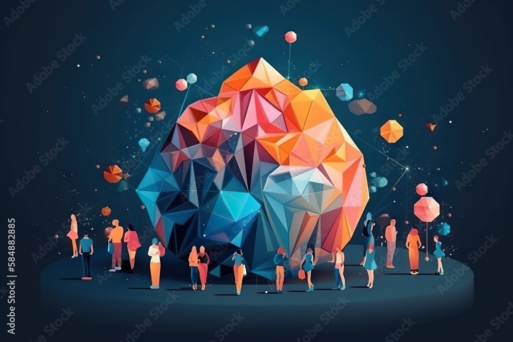 Poster A Group Of People Standing Around A Colorful Object With A Dark Background Workshop Graphic Design Hr Analytics Generative AI 