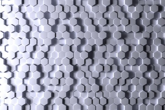 Futuristic White Wall High Tech 3D Render of Hexagons Tile Pattern.
