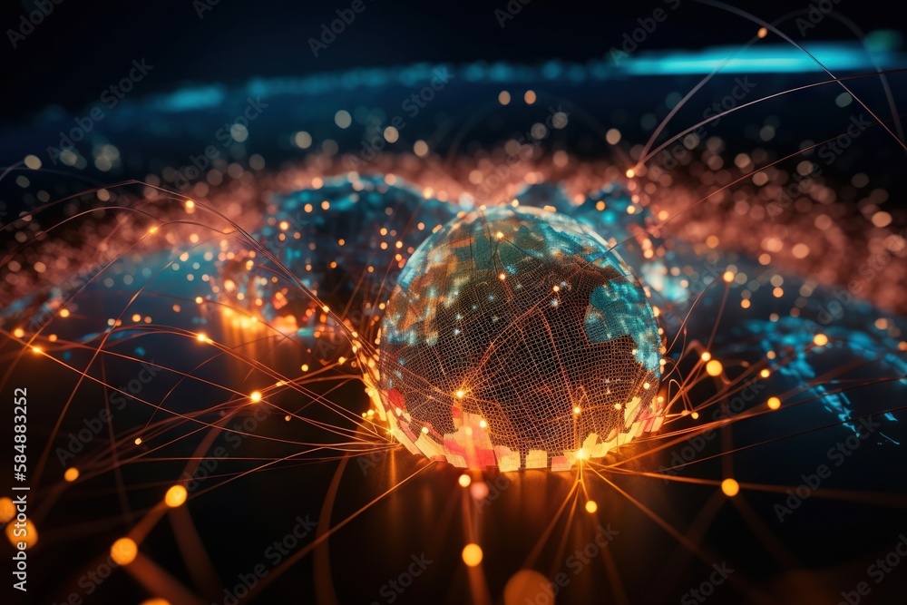 Poster a sphere with many lines and dots around it with a dark background deep sea trench animation supply 