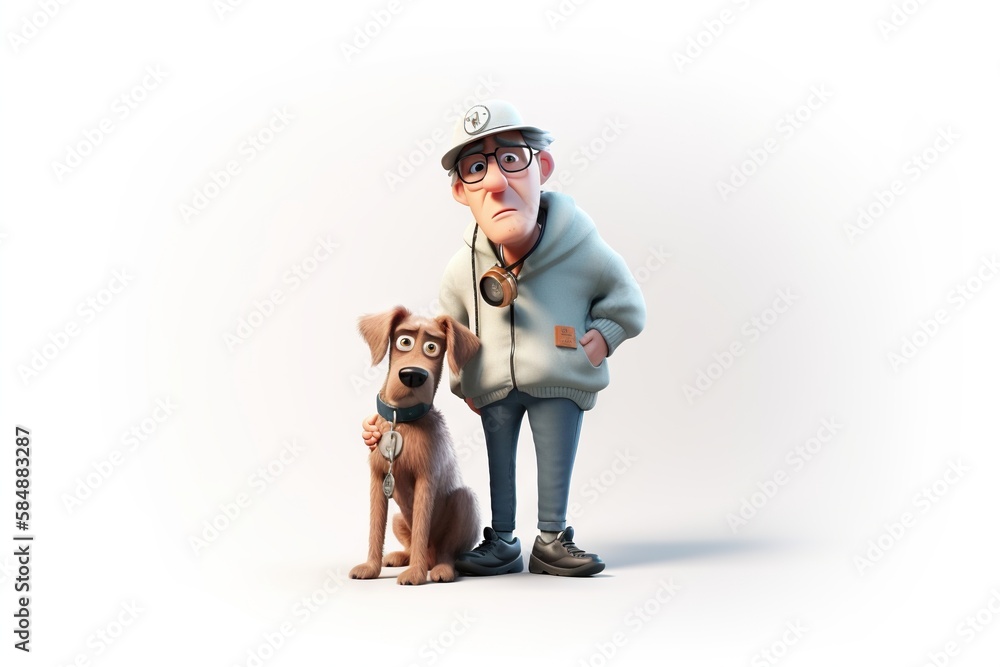 Poster a cartoon character with a dog on a white background with a white background zoo animation animation