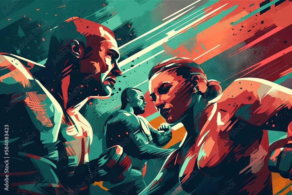 Aufkleber a group of men running in a race with a red and blue background boxing gym digital art poster design