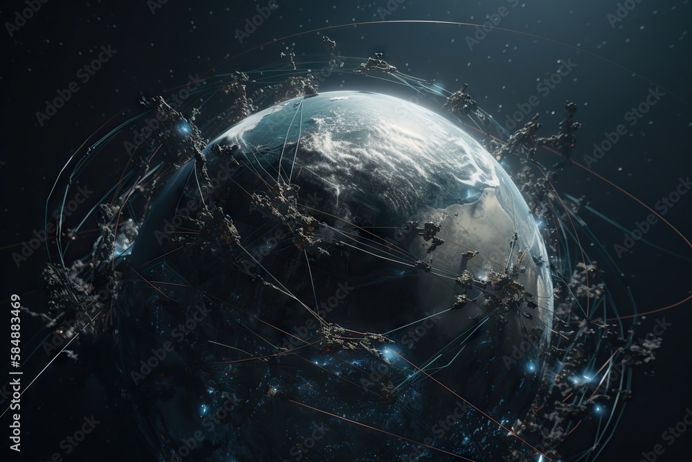 Poster A Globe With A Network Of Connected Lines Around It And A Dark Background Deep Sea Trench Animation Motion Graphics Generative AI 