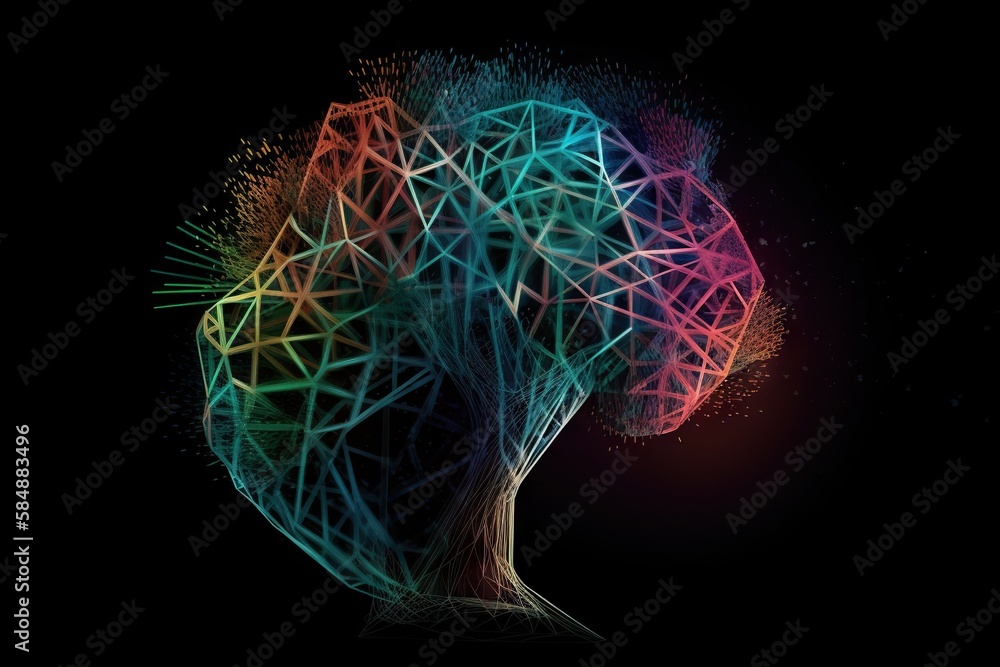 Poster a colorful tree with a black background and a black background with a red yellow and blue tree works