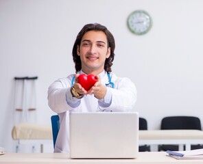 Young handsome doctor cardiologist working in the clinic