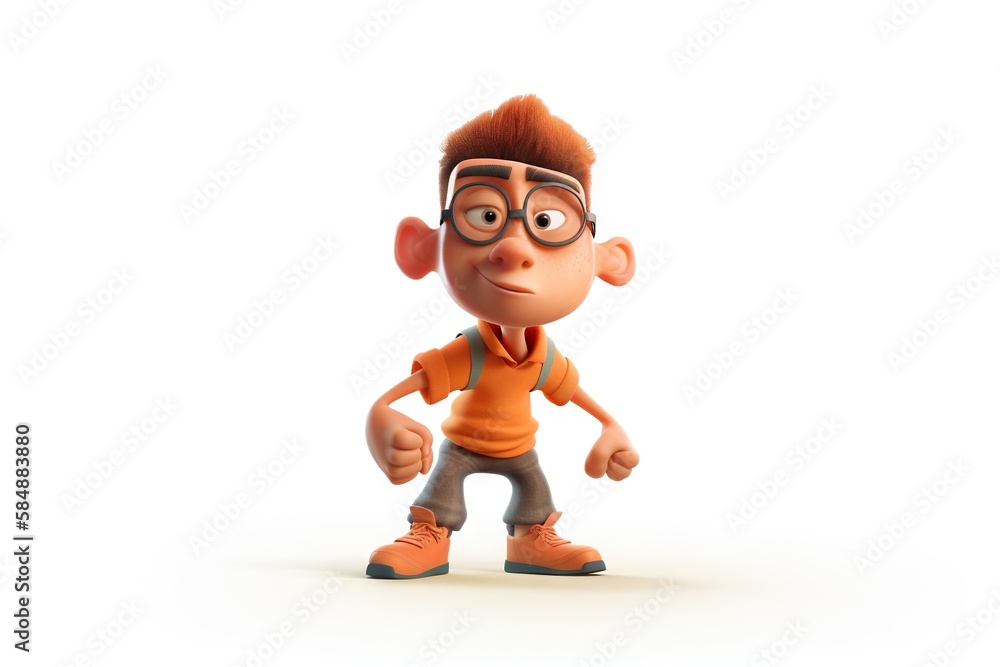 Poster a cartoon character with glasses and a backpack on a white background canyon animation animation fil