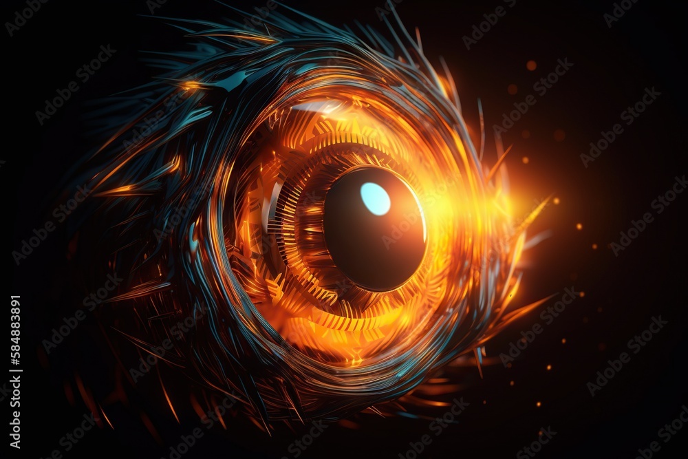 Poster a close up of a bright orange and blue object with a black background zoo animation motion graphics 