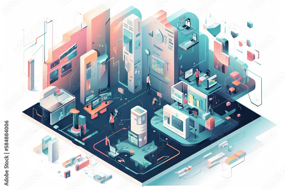 Poster a futuristic city with a lot of buildings and people in it factory animation motion graphics generat
