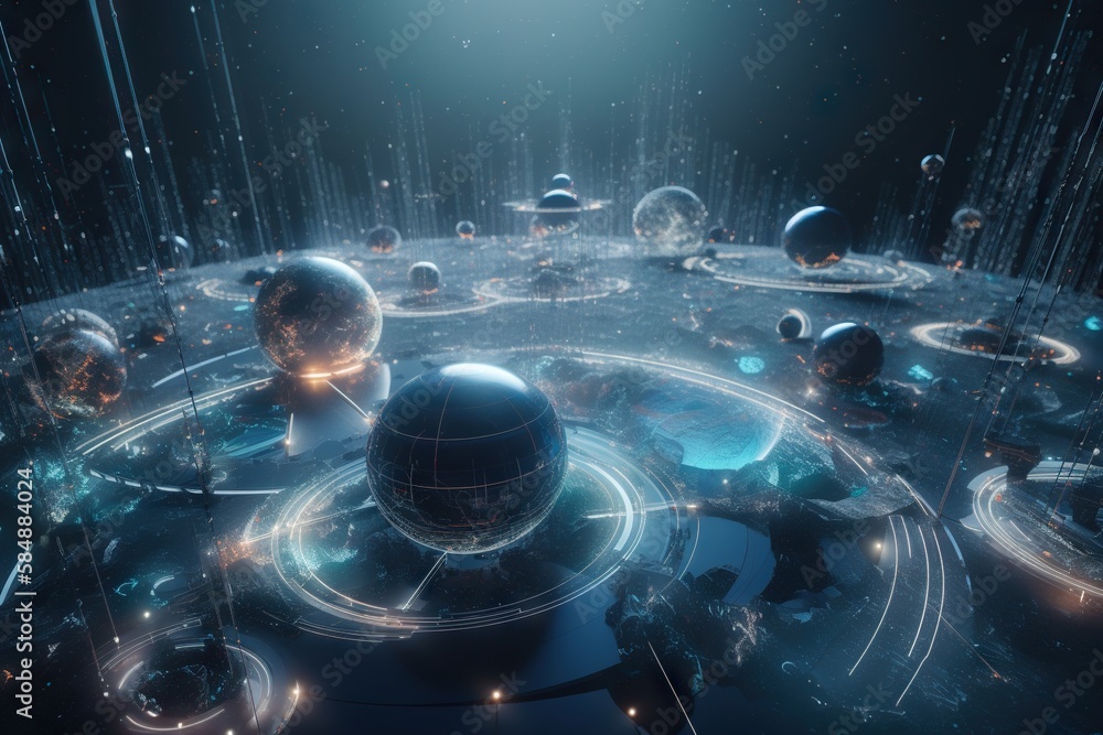Aufkleber a futuristic space scene with a lot of planets and stars in the background lunar landscape animation