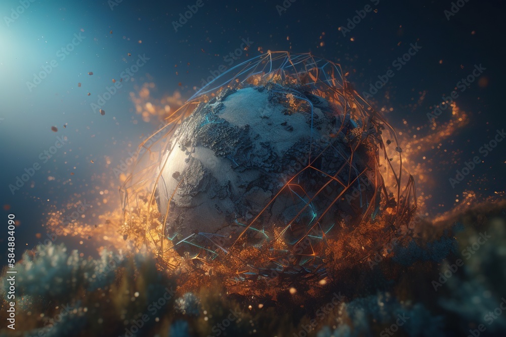 Aufkleber A Computer Generated Image Of A Planet Surrounded By Fire And Ice Lunar Landscape Animation Motion Graphics Generative AI 