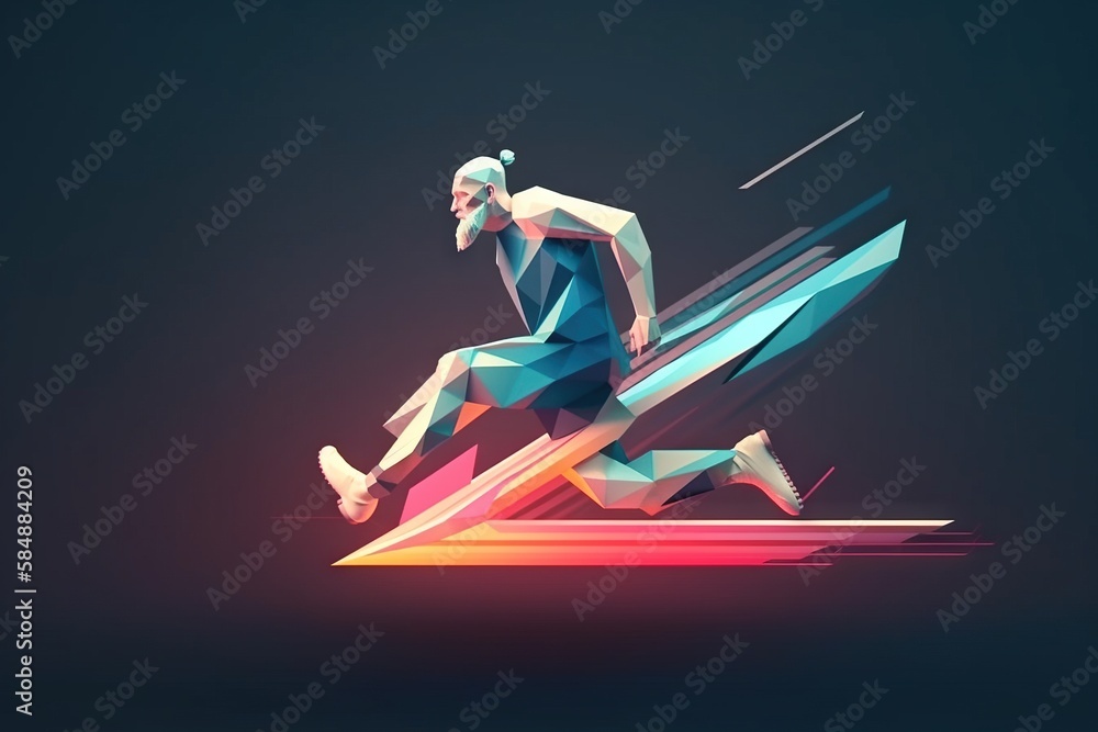 Poster A Man Running On A Colorful Geometric Background With A Dark Background Ski Slope Animation Motion Graphics