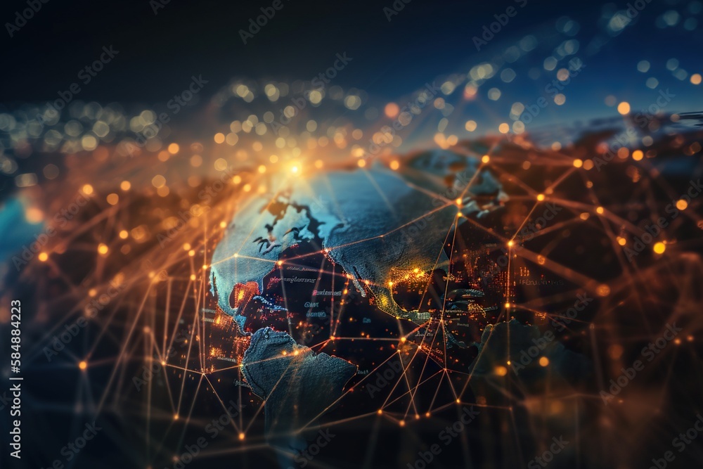 Poster a globe with a network of lights around it and a dark background deep sea trench advertising photogr
