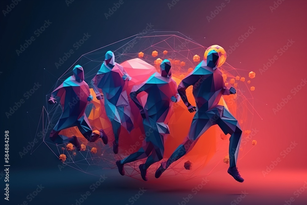 Aufkleber a group of people running in a line with a red background sports bar animation motion graphics