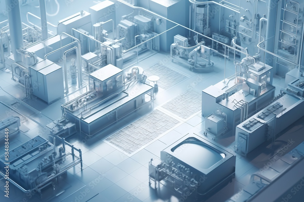Poster a factory with a lot of machines and machinery in it's center factory animation manufacturing planni