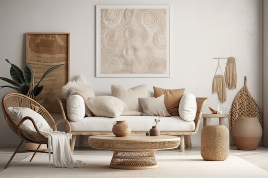 Fototapeta Scandi Boho interior mockup. Generative AI