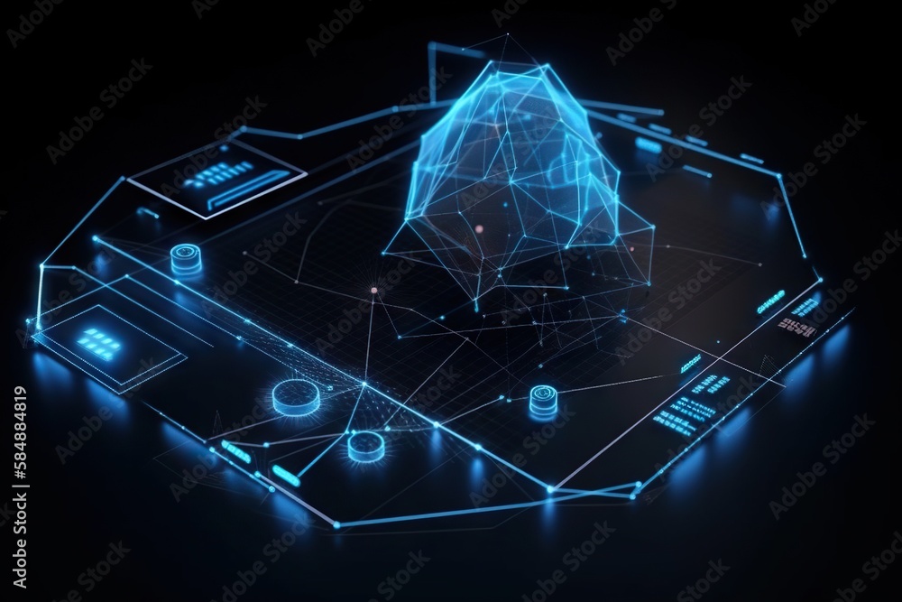 Poster a futuristic device with a blue light on it's display deep sea trench animation motion graphics