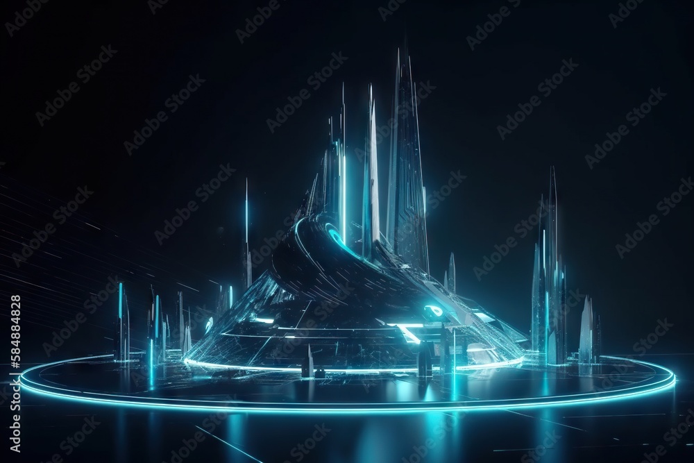 Aufkleber a futuristic city with a futuristic design and neon lights on the ground factory animation motion gr