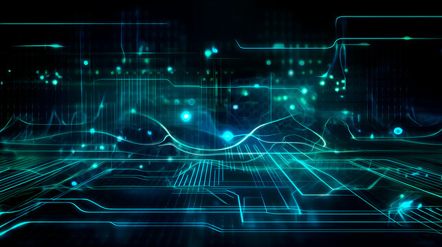 Futuristic technology wallpaper with digital waves and circuit board patterns