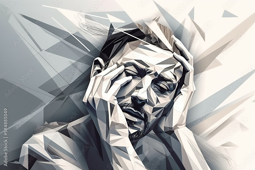 Aufkleber a man with his hands on his face and a white background iceberg cubism print design generative ai