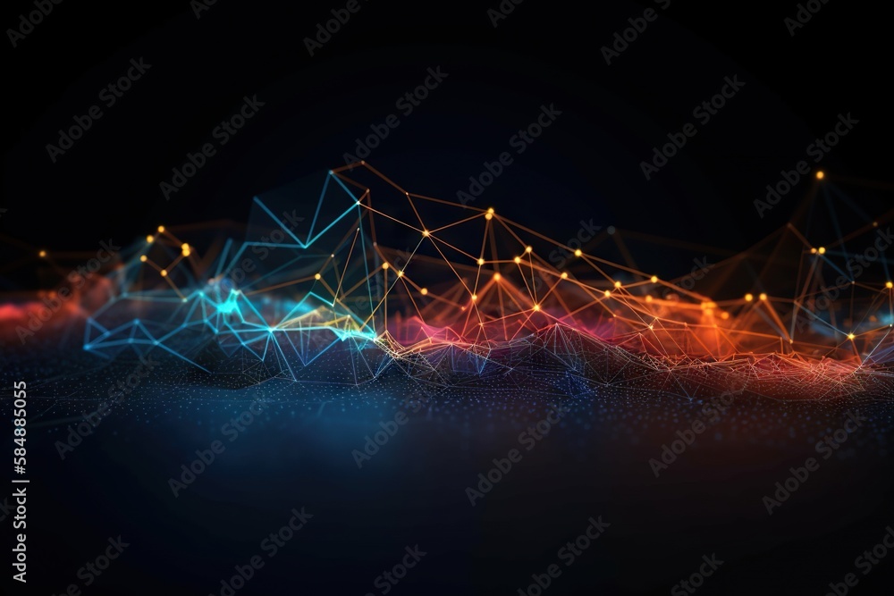 Poster a dark background with a line of lights and dots in the middle workshop animation supply chain optim
