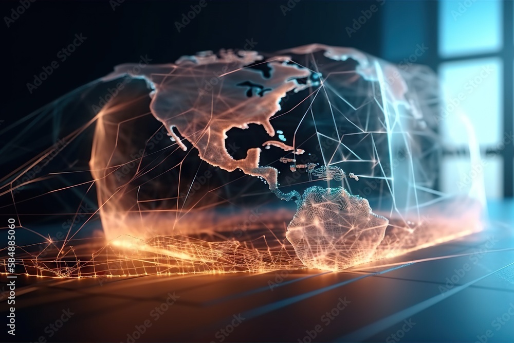 Poster a world map is shown with lines and dots in the background newsroom video art supply chain optimizat