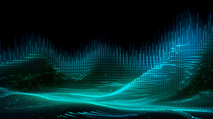 Modern technology wallpaper with blue and green digital waves and binary code