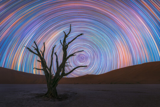Star Trail in desert of Namib, Namibia, Africa