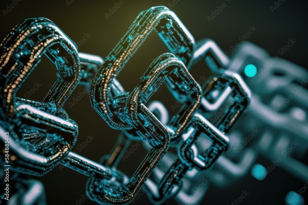 Poster abstract digital chain or circuit. blockchain concept. ai generated
