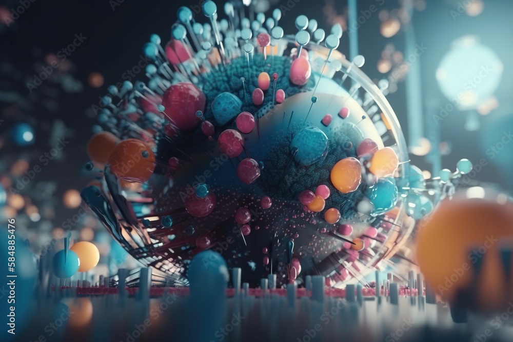 Poster a bunch of balls and a structure in the middle of a room deep sea trench animation motion graphics g
