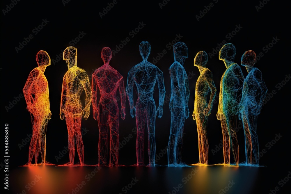 Poster a group of people standing in a line with colored lines on them workshop graphic design diversity an