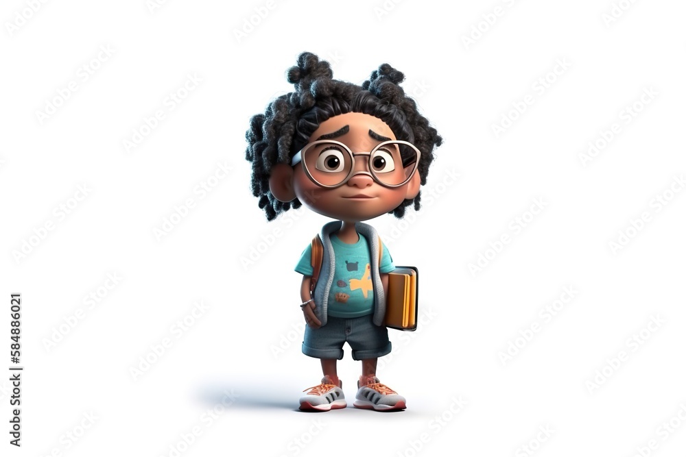 Poster a cartoon character with glasses and a backpack standing in front of a white background savanna anim